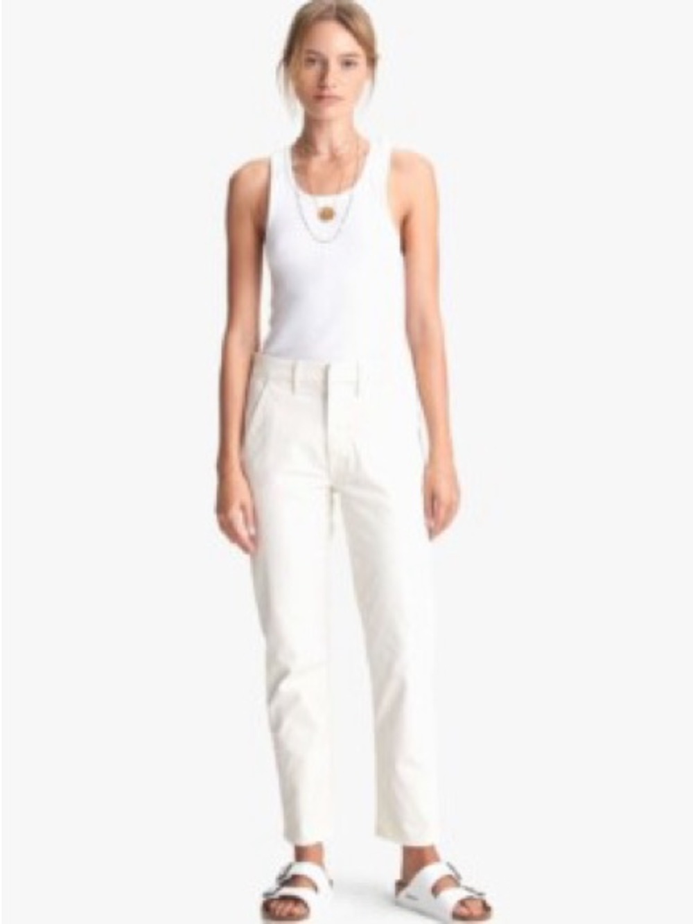 MOTHER the Straight-Leg Pants shaker ankle prep in White size 24